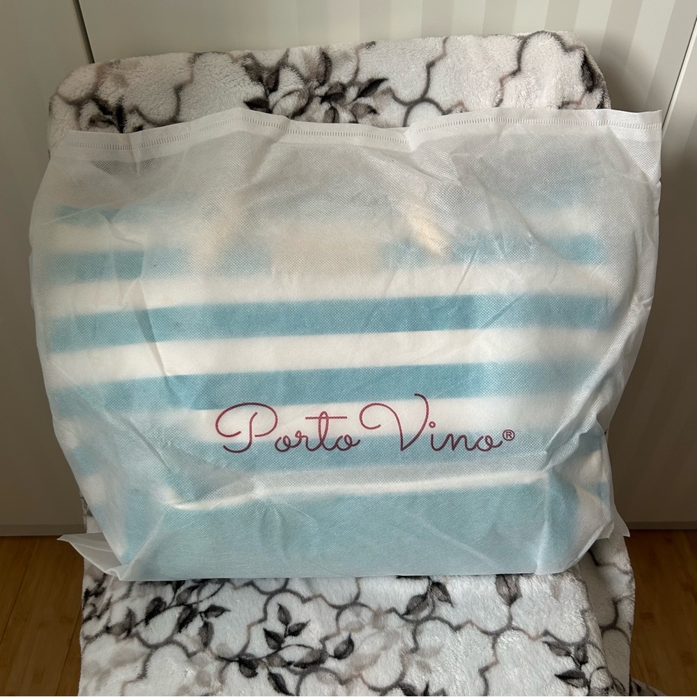 NWT Porto Vino Teal White Striped Secret Insulated Wine Tote Bag Purse - Picture 2 of 14